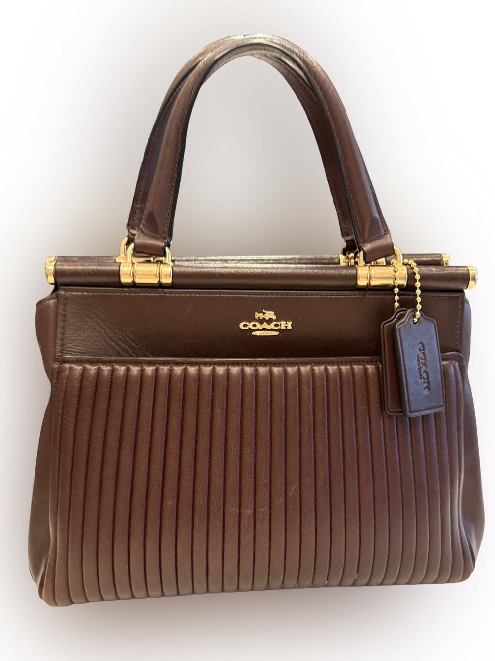 COACH Grace Vertical Quilted Oxblood / Dark Brown Leather Purse Pristine!